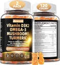 Vitamina D3 5000iu(125mcg) + Vitamina K2(MK7) Gummies with Algae Omega 3 ← Maximum Strength Vitamin D3+K2 Silencio para Bone, Dientes, Energía, Immune, Calcium Absorption - Vegan, Sugar Gratis,120Ct
