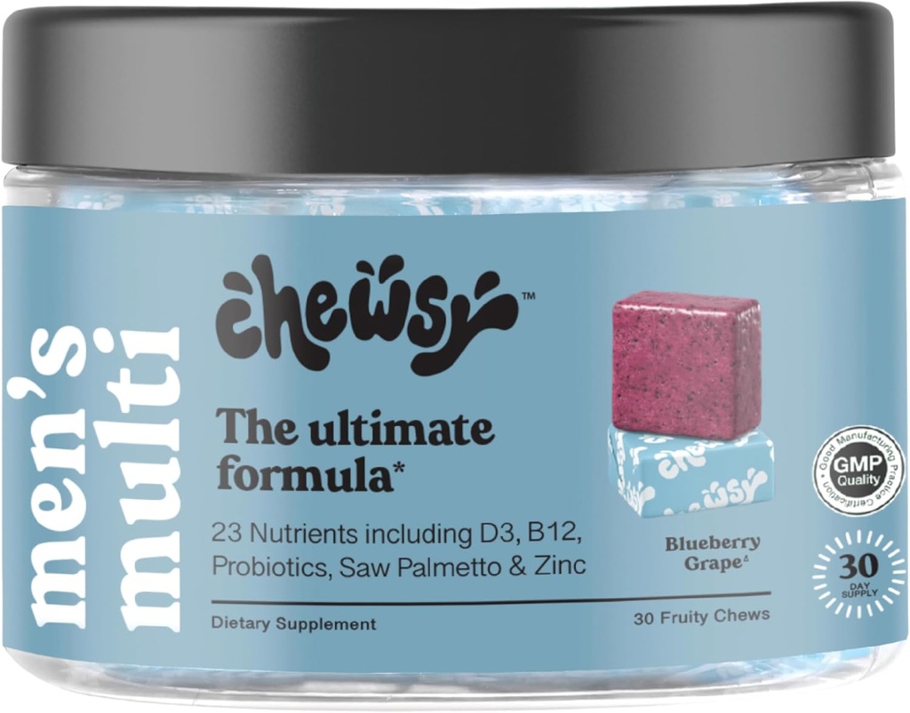 CHEWSY - Multivitamina de hombres Chews - Immune and Energy Support, Vitamina A, B12, C, D3, E, Folic Acid, Probiotics, Zinc - 30-Day Supply