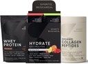 Sports Research Organic Collagen Peptides (Unflavored - 30 Servings), Hydrate Electrolytes Powder Packets (Variety Pack - 16 Servings) y Whey Protein Isolate (Dutch Chocolate Flavor - 25 Servings)