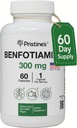 Benfotiamina de PRISTINE 300mg Alta Biodisponibilidad Suplemento de soporte de Nerve - 60 días de suministro - Fat Soluble Vitamina B1 Suplementos - Vegan - No GMO