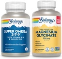 SOLARAY Super Omega 3, 7, 9 y Magnesium Glycinate Bundle - Acidos grasos esenciales y Magnesio Chelated Gisglycinate for Healthy Heart, Bones, and Relaxation Support - 120 Softgels, 275 VegCaps