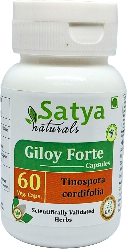 Giloy Forte Capsules 500 mg. 60 Veg. Capsule peru Guduchi (Tinospora Cordifolia) Extract Capsules for Men and Women ← Indian Ayurvedic Herbal Supplement/Remedies (1 Botella de 60 cápsulas)