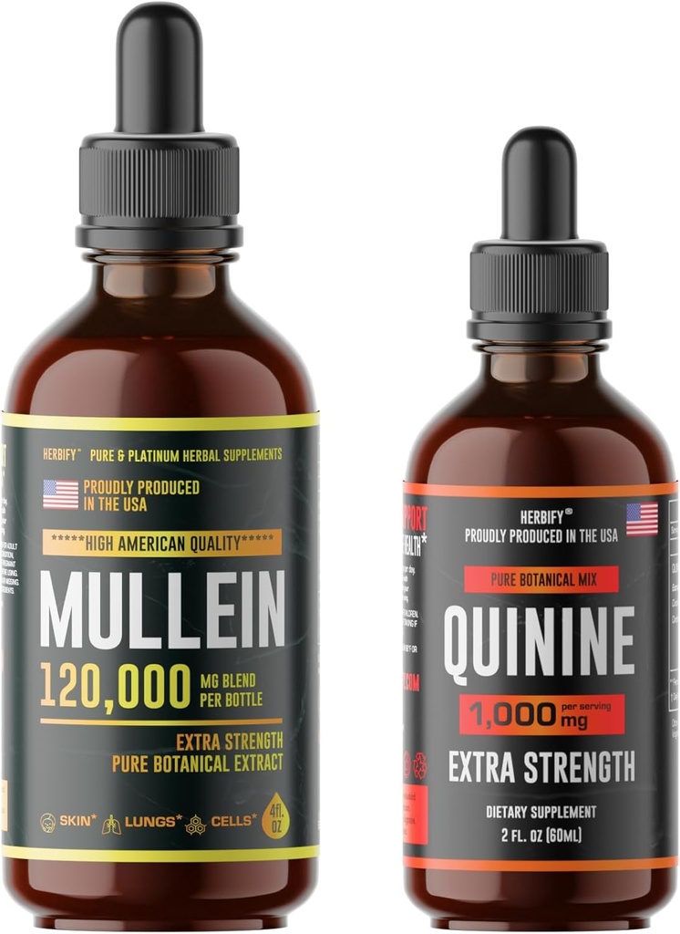 HERBIFY Bundle - Mullein Leaf Extract " Quinine Liquid - Respiratory Support " Digestion Apoyo