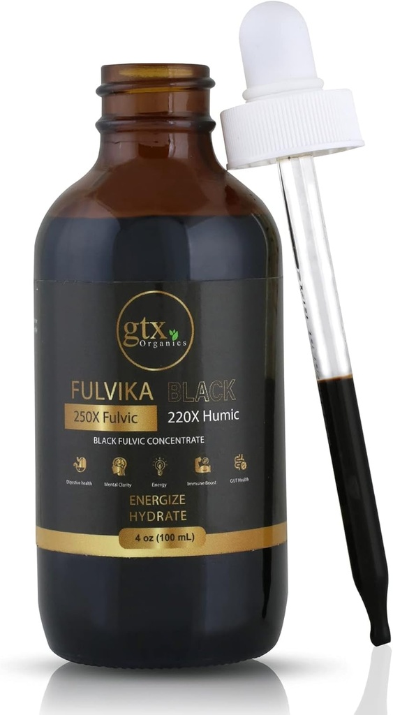 Trace Mineral Drops (400 Servings) (Flavorless) – 74 Minerales de Humic ' Fulvic Acid Concentrated, Plant-Based, Electrolytes Alkaline pH por Fulvika Black, 4 Ounce, 4.0 Fl Oz, paquete de 1