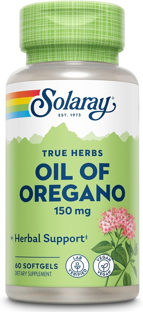 SOLARAY Oil of Oregano Softgels 150 mg - Oregano Oil Supplement for Powerful Wellness Support - Gentle Digestion - Extra Virgin Olive Oil Base - Vegan, 60-Day Guarantee - 60 Servings, 60 Softgels
