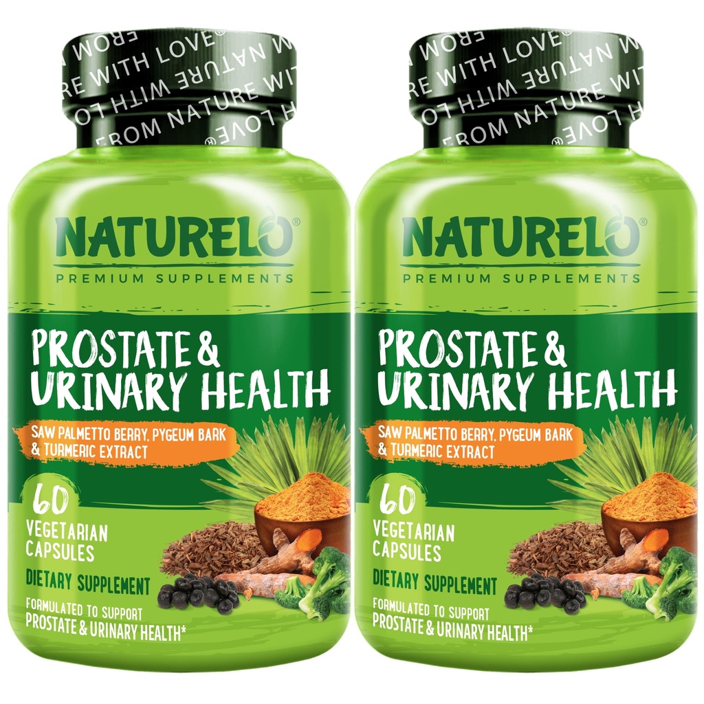 NATURELO Prostate " Urinary Health, Full Formula with Saw Palmetto, Pygeum, Tumeric, Plant Sterols, Broccoli and Lycopene, 60 Vegetarian Capsules (Pack of 2)