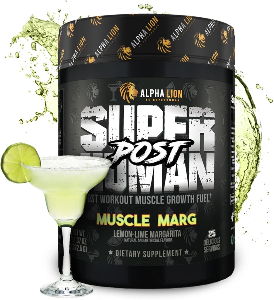 Alfa León Superhumano Post Workout Powder, Muscle Builder Drink, Creatine Monohydrate + Más para Lean Muscle Growth, Strength & Volume, Supplement for Women & Men (25 Servings, Muscle Marg)