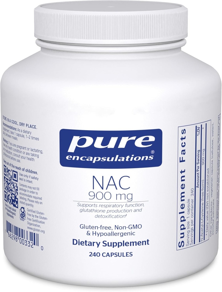 Encapsulaciones puras NAC 900 mg - N-Acetyl Cysteine Amino Acid Supplement for Lung & Immune Support, Liver " Antioxidants* - 240 cápsulas