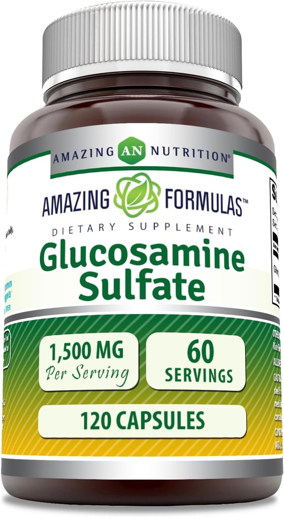 Amazing Formulas Glucosamine Sulfate Supplement TEN 1500 Mg Por Serving TEN 120 Capsules Silencio No-GMO TEN Gluten-Free TEN Made in USA