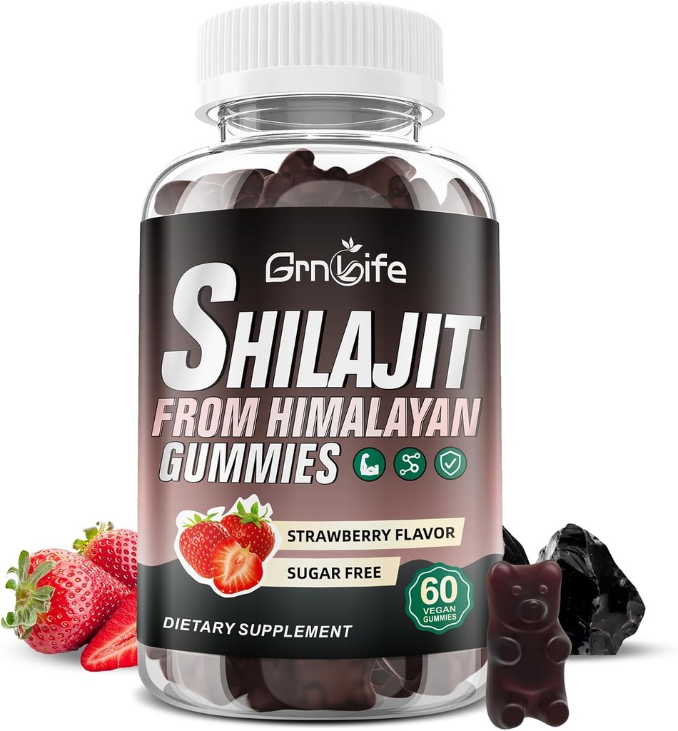 Shilajit Gummies for Men & Women, 1000MG Shilajit Supplement with 85+ Trace Minerals " Fulvic Acid for Energy, Immunity, Sugar-Free, Strawberry-60 Count