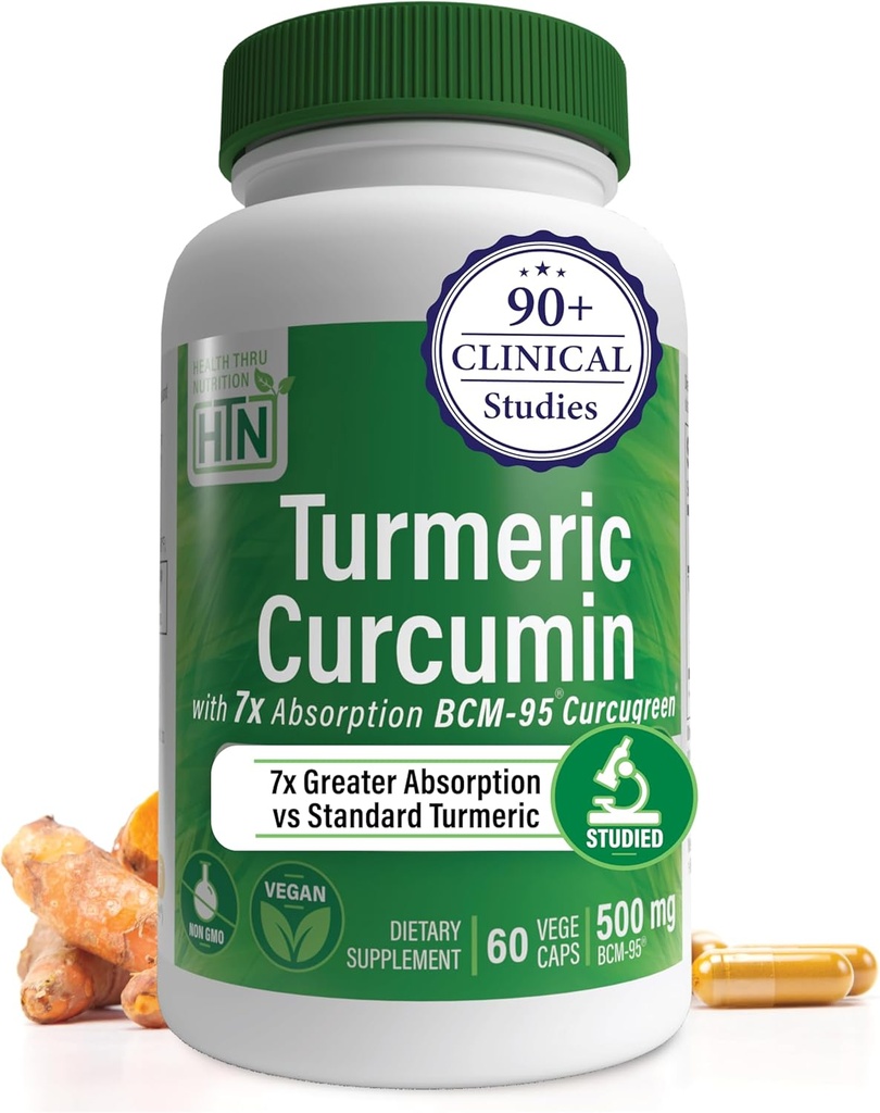 Salud Thru Nutrición Turmeric Curcumin Complejo 500mg Suplemento Silencio como BCM-95 Curcugreen Clínicamente estudiado Silencio Certificado Vegan (Pack de 60)