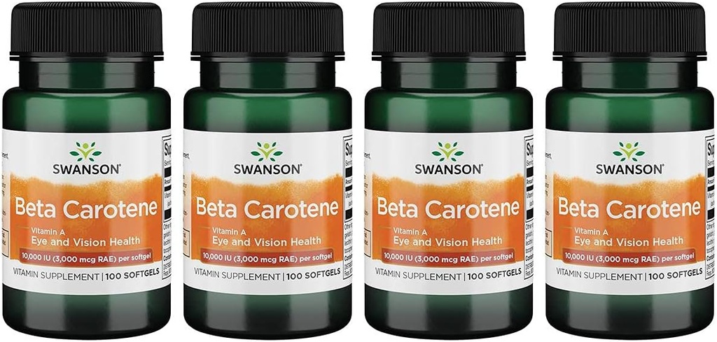 Swanson Betacaroteno (Vitamin A) Skin Eye Immune System Health Antioxidant Support 10000 Iu (3000 mcg) 100 Sgels (4 Pack)