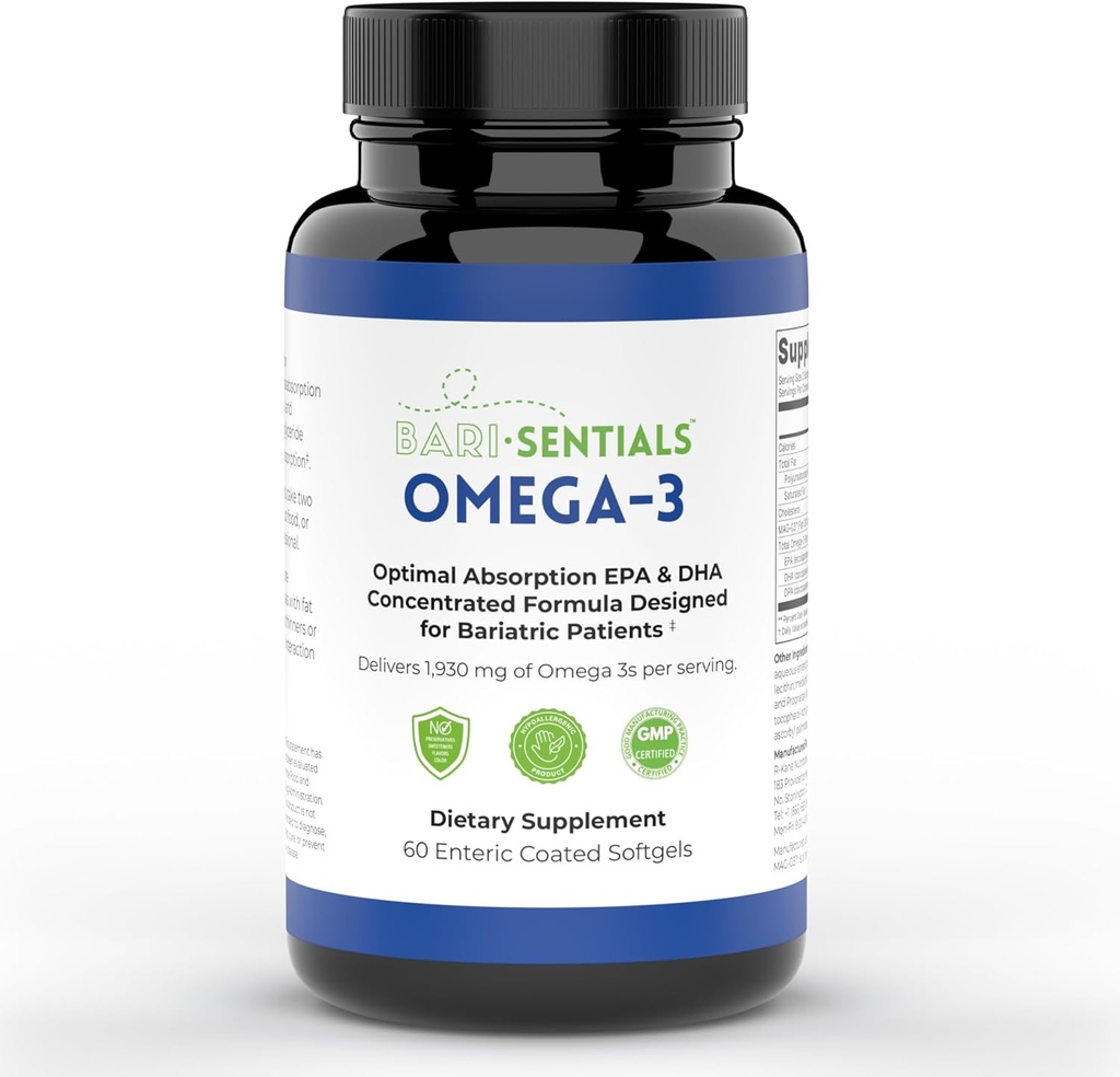 Barisentials Omega-3 Suplemento - 1,930mg EPA & DHA Por Serving- Diseñado para pacientes báricos- Absorción alta MAG-03 Tecnología - 60 Softgels Coated (1-Month Supply)
