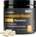 NAD Suplemento - NAD + con Nicotinamide Riboside (NR) y Resveratrol Quercetin 900mg Puro NAD orgánico Plus para Reparación Celular Función del cerebro envejecido saludable, 80 cápsulas