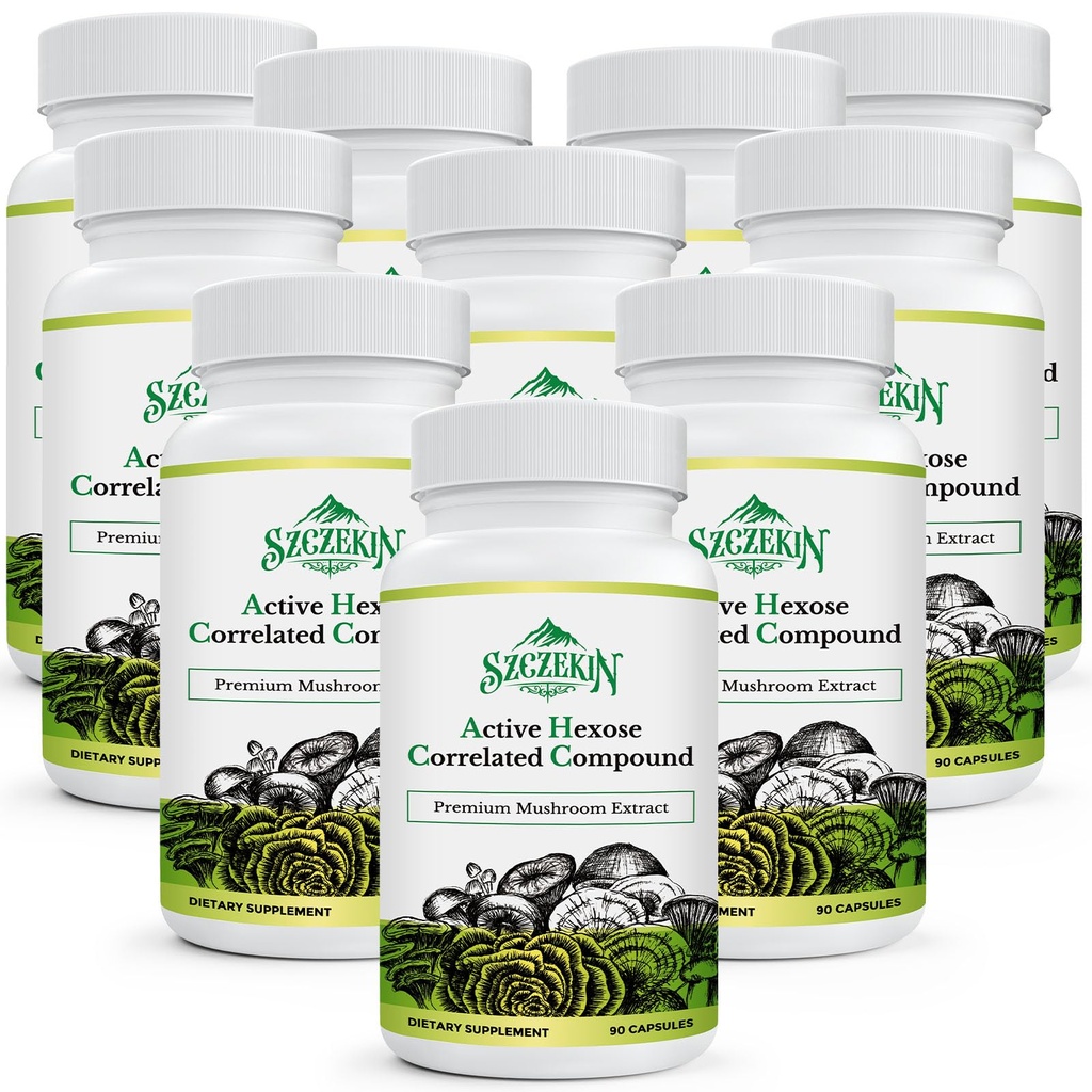 Hexose activo Correlated Compound 1500 mg Suplemento, Natural 8 Mushroom Extract Supplement, Immune System, Liver Function, Natural Killer and T Cells Activity, 900 Veggie Capsules