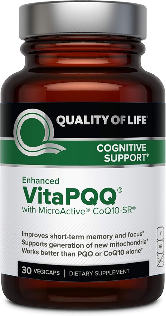 Calidad de Vida VitaPQQ con MicroActive CoQ10-SR Suplemento Premium - Anti envejecimiento, memoria, energía, foco, cognitivo y salud cardíaca - 30 Vegicaps