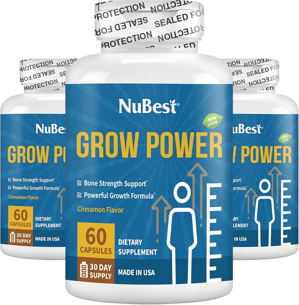 NuBest Grow Power - Suplemento de calcio - Suplemento de magnesio con vitamina D3, B6, Zinc, fósforo y multivitamínico para huesos fuertes, salud general para la edad 10+  Pack 3