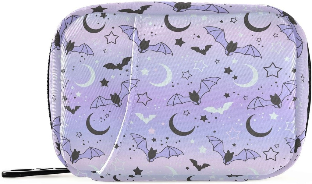 Pill Box Purple Bat Moon 7 días Pill caja de viaje Pill Organizer Bolsa con cremallera Portable semanal Vitamina Medicina Suplemento Holder bolsa de bolsa
