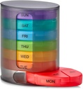 Organizador semanal de píldoras MEDca, 1 dispensador, 7 compartimentos de color múltiple estable Cuatro veces al día - mañana, mediodía, tarde y noche, negro