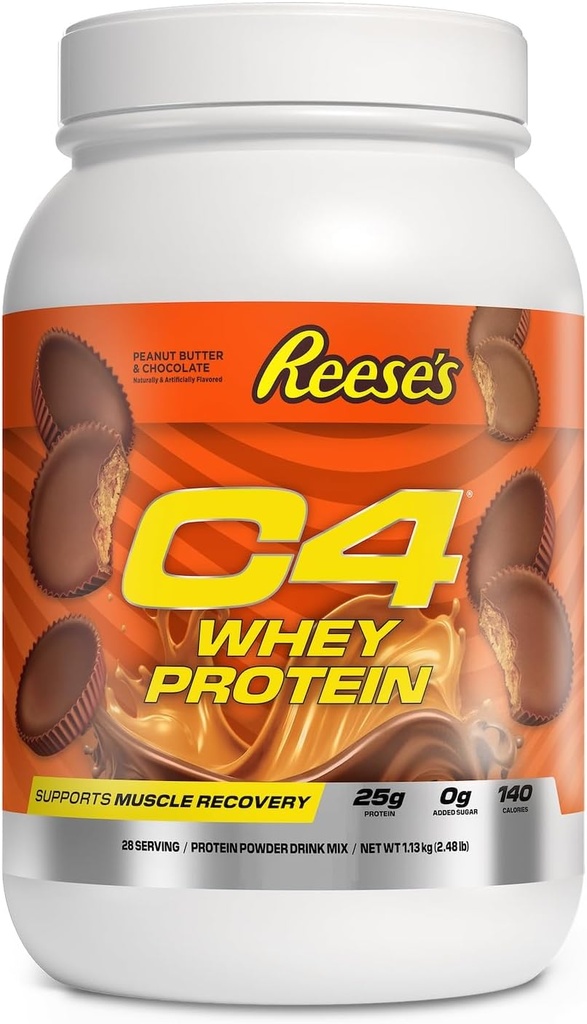 Cellucor C4 Whey Protein Powder, Reese's Peanut Butter & Chocolate - 25g Protein, 0g Añadido Sugar, 140 Calories Por Serving, Supports Muscle Recovery, 28 Servings, Premium Whey for Post-Workout