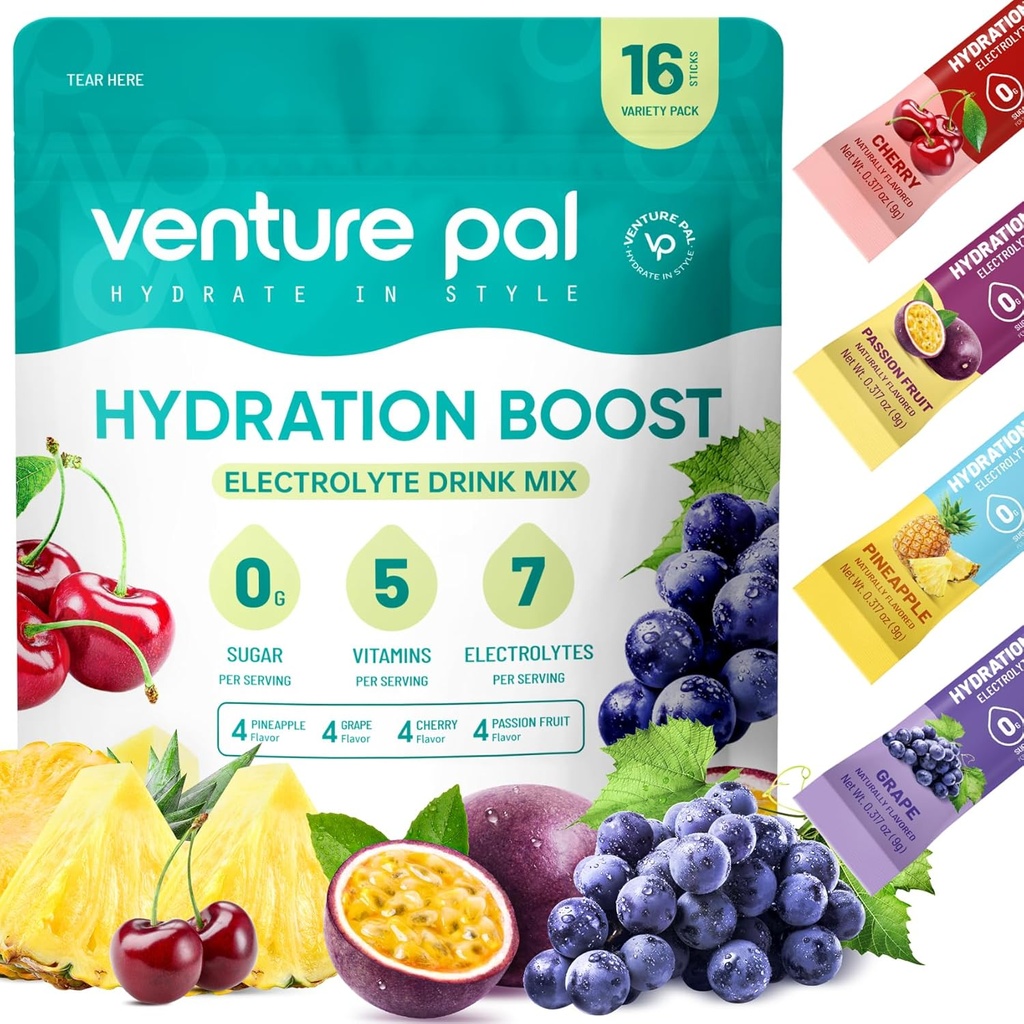 Venture Pal Sugar Free Electrolyte Powder Packets - Liquid Daily IV Drink Mix for Rapid Hydration " Party Recovery TEN 5 Vitaminas " 7 Electrolytes permanentes Keto Friendly ← Non-GMO Silencio Certified Vegan tención 16 Sticks