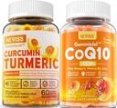 Sugar Free Turmeric Curcumin Filled Gummies 550mg & CoQ10-250mg Gummies rellenos, Inmune, Digestive Health, Cellular Energy & Antioxidant Support