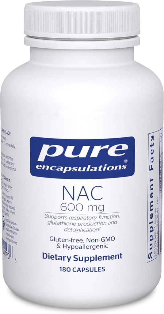 Encapsulaciones puras NAC 600 mg - N-Acetyl Cysteine NAC Suplemento para la salud pulmonar & soporte inmunológico, soporte para hígado " antioxidantes* - con Freeform N-Acetyl-L-Cysteine - 180 cápsulas
