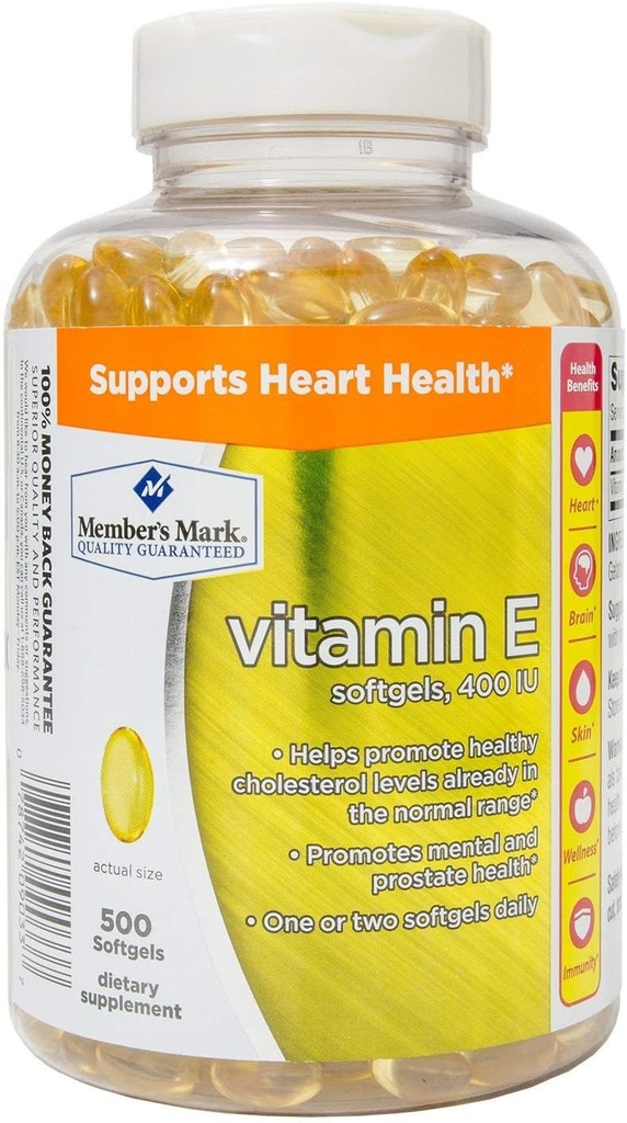Marca del miembro Vitamina E 400 UI Suplemento dietético (500 Cuenta)