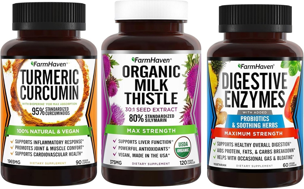 FarmHaven Turmeric Curcumin and Digestive Enzymes and Milk Thistle