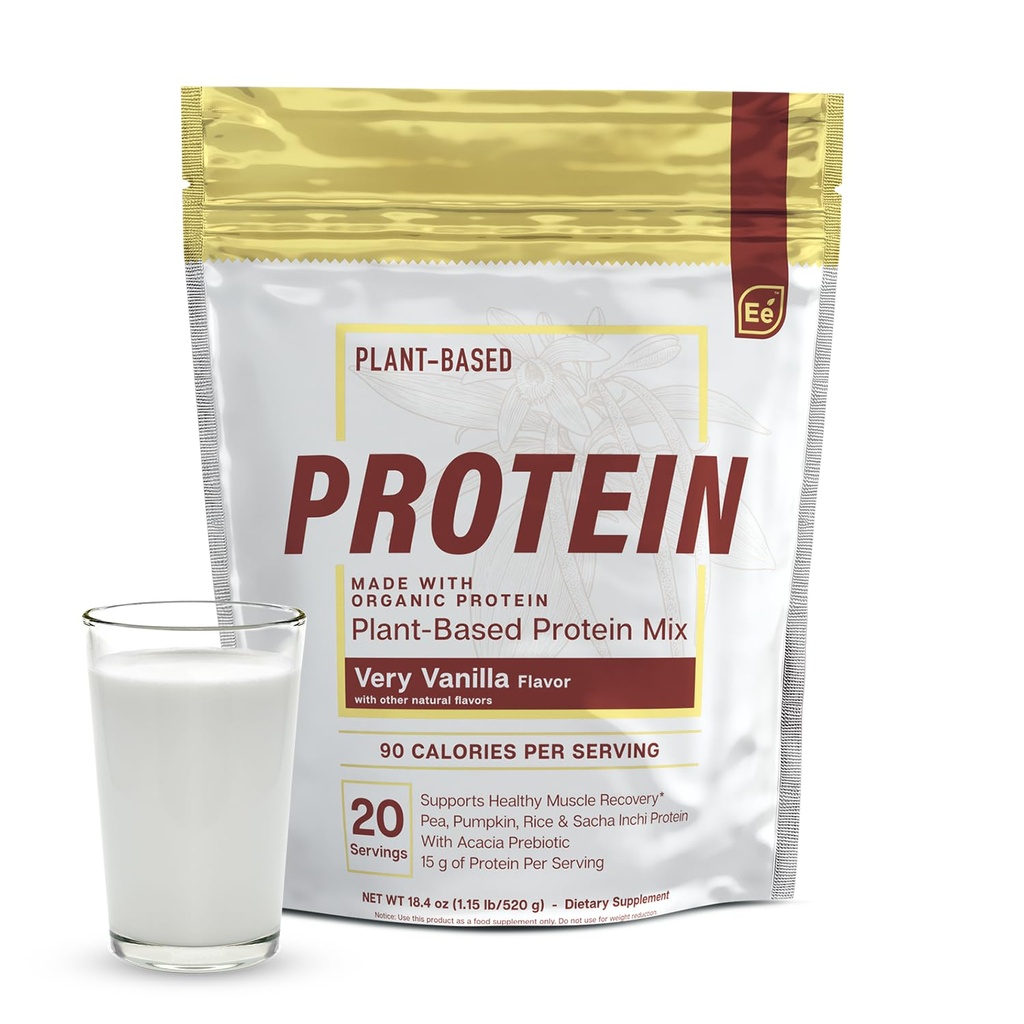 Elementos esenciales Pea Protein Powder - Very Vanilla ← Low-carb Plant-Based Vegan Blend - Keto-Friendly and Gluten-Free ← 20 Servings, 18oz