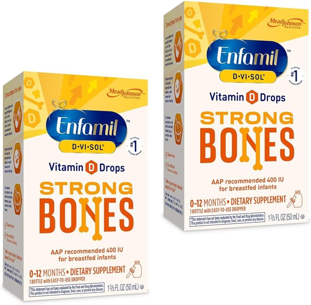 Enfamil Baby Vitamina D-Vi-Sol Liquid Vitamina D gotas, apoya el desarrollo de los dientes fuertes, botella de 50 ml (Pack of 2)