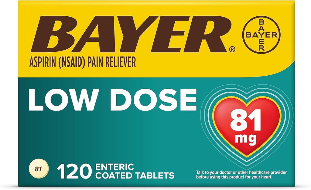 [BRSWIYYCDINQID3A] Bayer Aspirin Regimen , 81mg Enteric Coated Tablets, Doin Reliever/Fever Reducer, 120 Conde