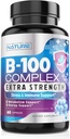 Complejo de vitamina B - Todas las vitaminas B1, B2, B3, B5, B7, B9, B12, ácido fólico, vitamina C - Super B-100 Suplemento - Immune, Energy & Metabolism Support, Vegan, Non-GMO, Gluten Free, 60 cápsulas