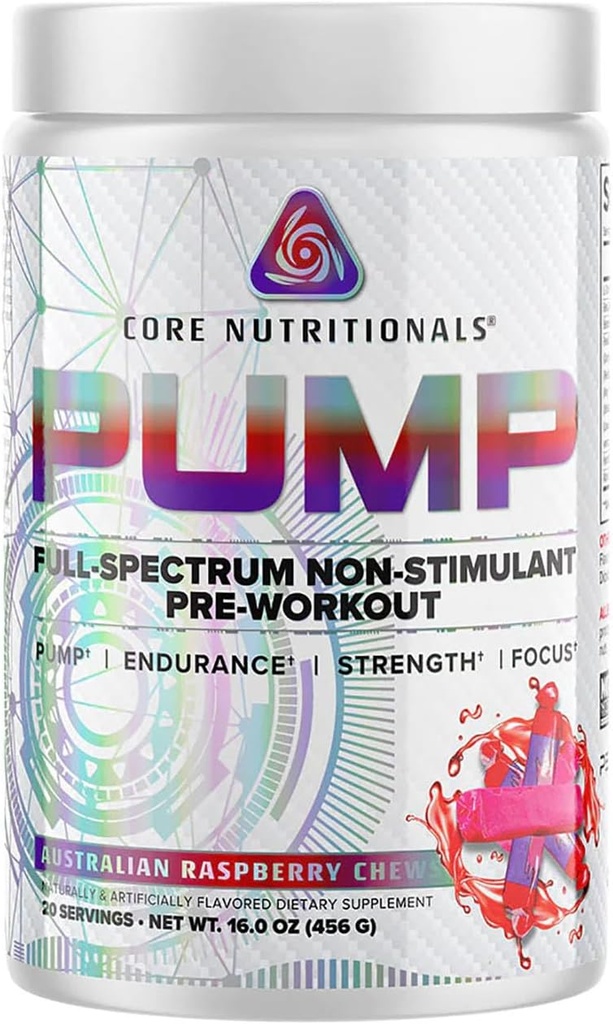 Nutrición básica Bomba Full-Spectrum Non-Stimulant Pre-Workout, con N03T Nitrate, Peak02, Alpha GPC, para Bomba Máxima, Fuerza y Rendimiento 20 Servimientos (Austrailian Raspberry Chews)