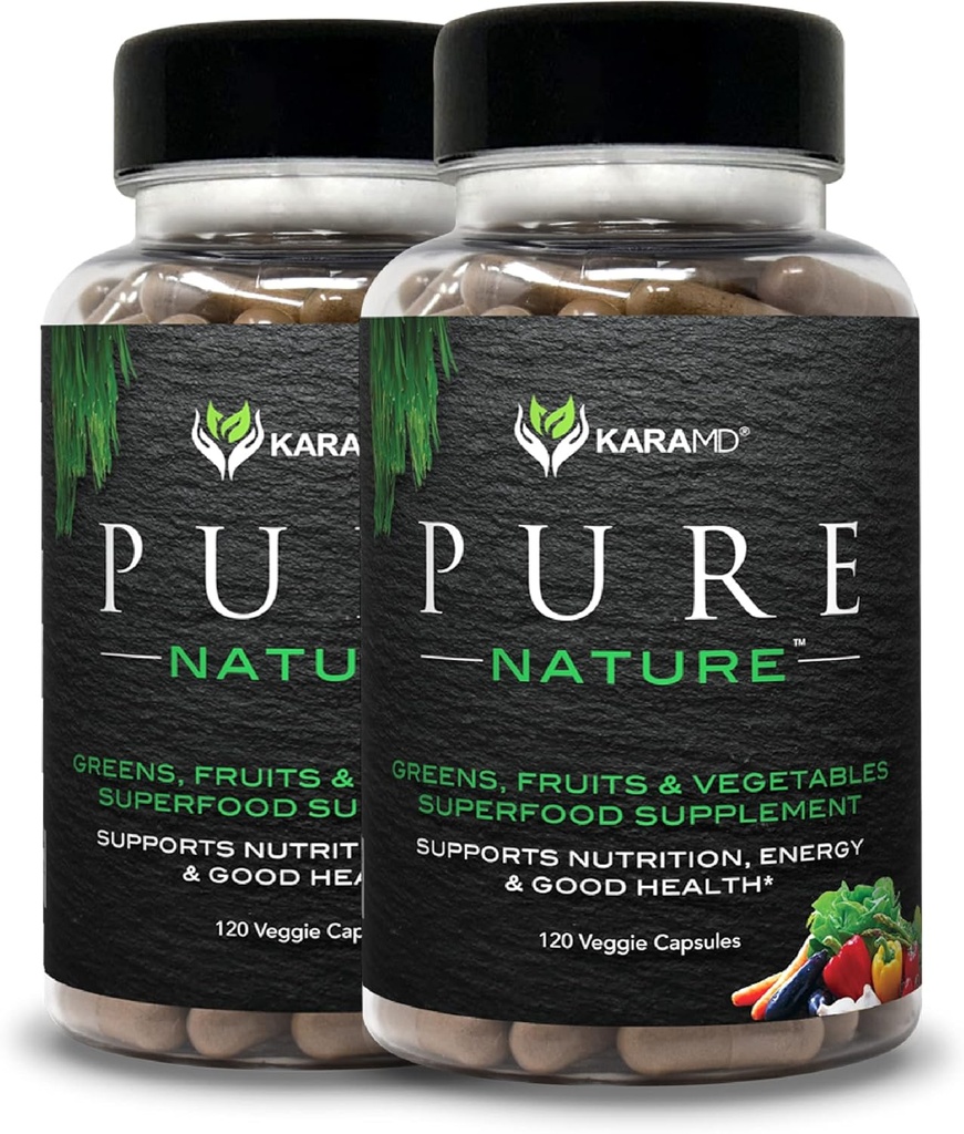 KaraMD Naturaleza pura TENIDO Verdes, Frutas y verduras Suplemento TENIDO Vitaminas, Fibra & Antioxidantes TEN 20 Frutas y Verduras Suplementos para la Energía " Digestión ANTE Gluten Libre " Vegan Friendly (2 Pack)