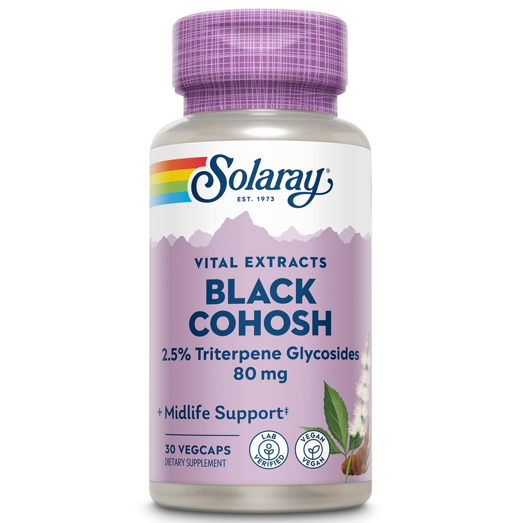SOLARAY Black Cohosh Root Extract 80 mg  One Daily Womens Health &amp; Menopause Support Suplemento No-GMO, Vegan &amp; Lab Verified ← 30 VegCaps