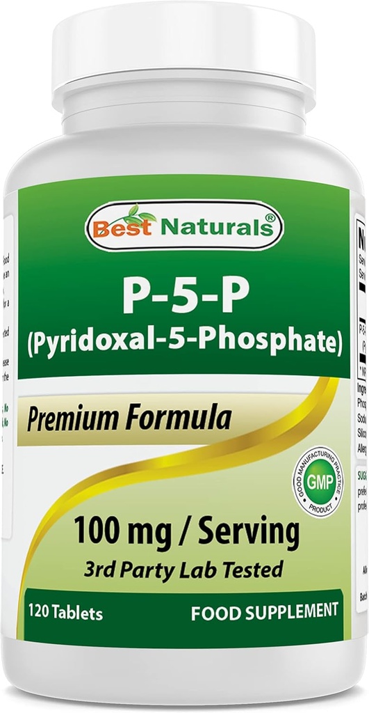 Best Naturals P5P Vitamina B6 (Pyridoxal 5 fosfato) 100 mg/Serving - 120 Tabletas - una forma activa de vitamina B6.
