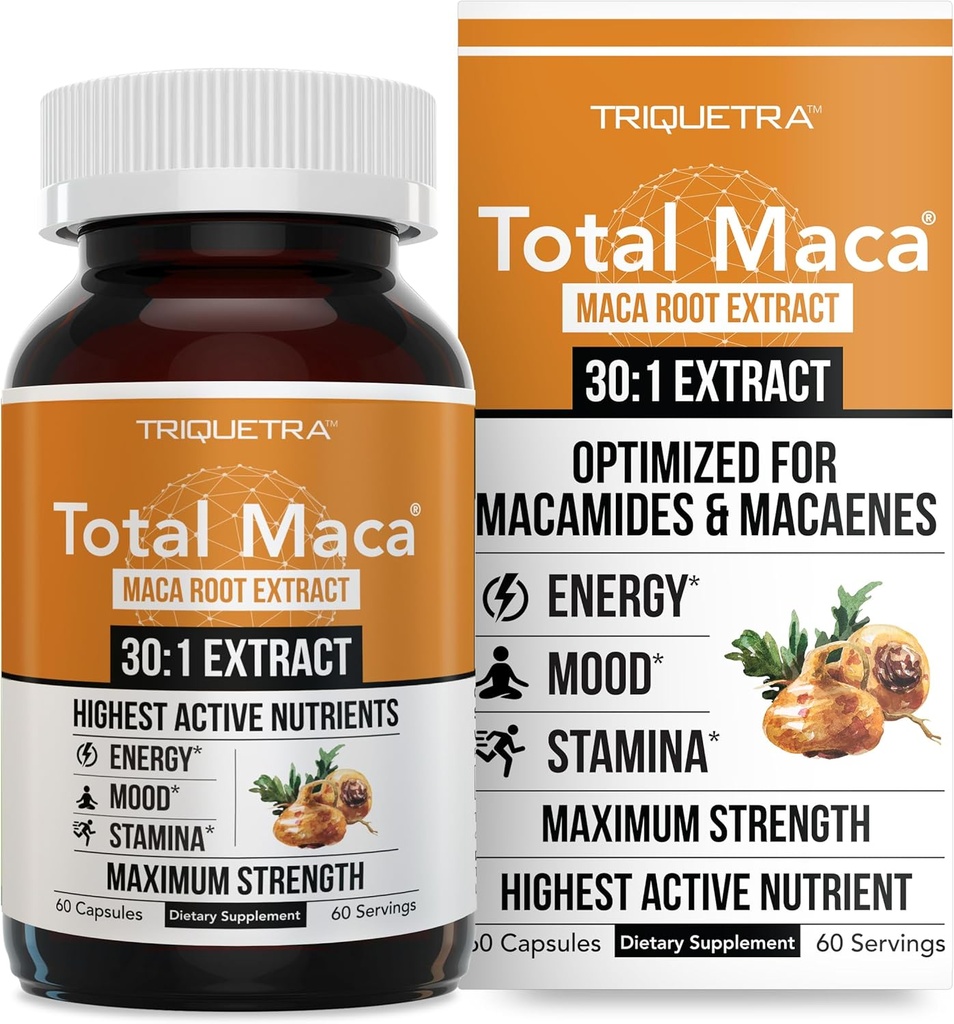 Extracto total de la raíz de Maca – 30:1 Extracto, Max Potency tención optimizado para los nutrientes activos Macamides + Macaenes (13.000 mcg Por Serving) Maca Root Capsules for Women & Men (60 cápsulas)