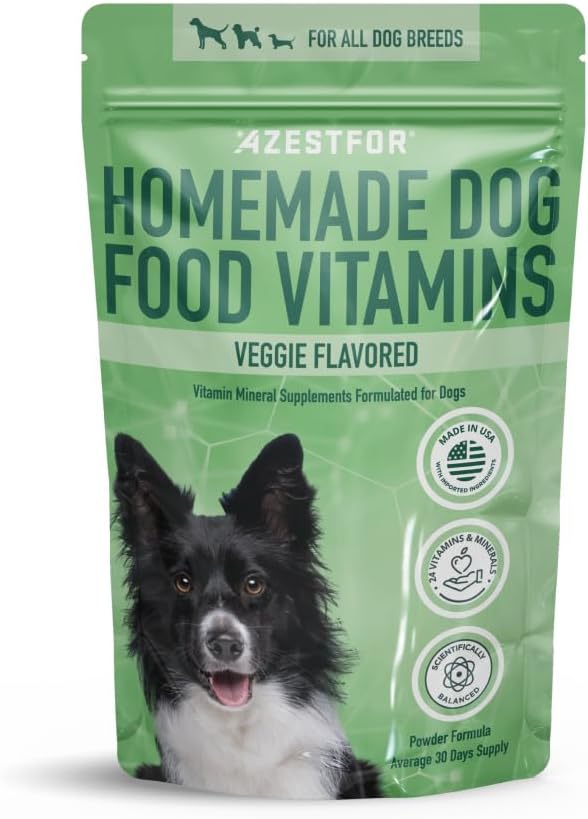 Homemade Dog Food Vitaminas Pre-Mix Powder – 24 Nutrientes Esenciales – Suplemento para Raw, Barf & Grain Gratis – para todas las edades de razas – 16oz Veggie Flavored