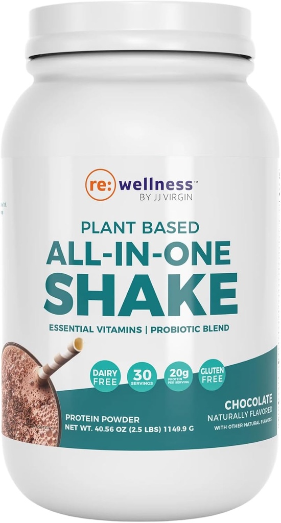 Reignite Wellness by JJ Virgin peru Chocolate Plant-Based All-in-One Shake ← Nueva Fórmula mejorada ¦ Plant Protein Powder, Vitaminas, Minerales, Verdes & Aminos  20g of Plant Protein ← 30 Servings