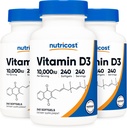 Nutricost Vitamina D3 10,000 UI, 240 cápsulas de gel suave (3 botellas)