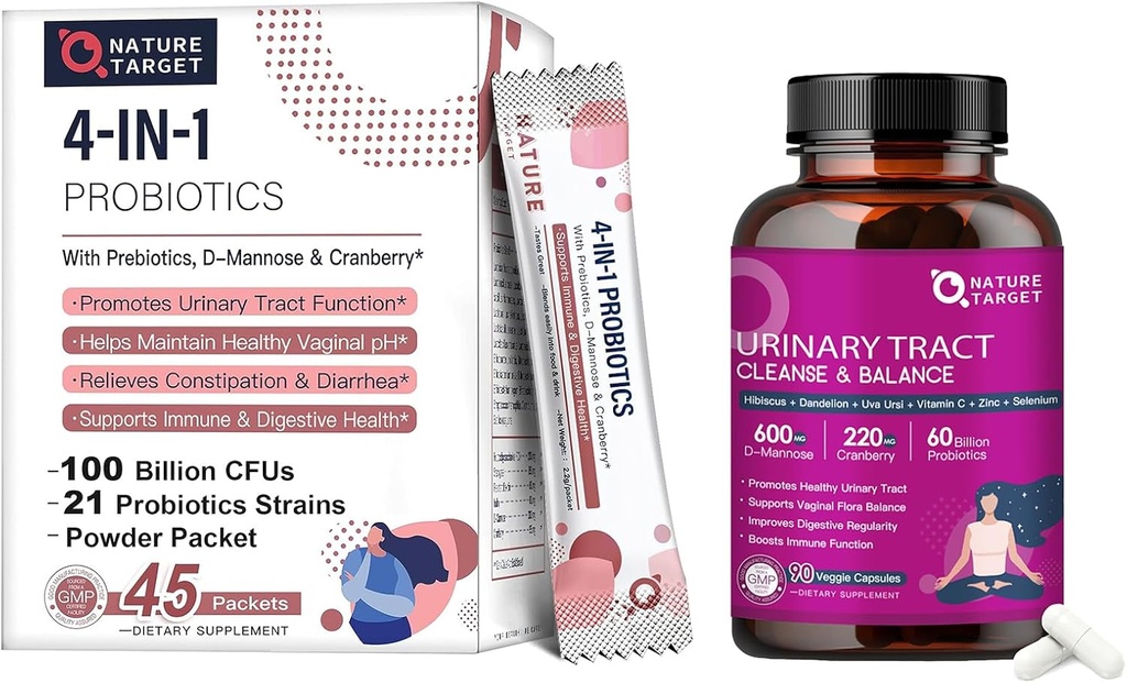 NATURE TARGET Probióticos-para-Mujeres Prebióticos-y-Probióticos-Powder + Probióticos para la Salud del Tracto urinario