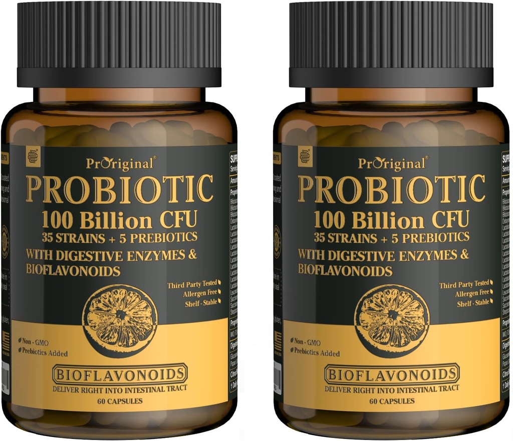 Probióticos con Prebióticos para Hombres y Mujeres - 35 Strains Orgánica Probiótico 100 Billones CFU para Salud Gut y Digestiva, Vegan Acidophilus Probióticos Suplemento, Non-GMO Raw Probiótico 120 Caps