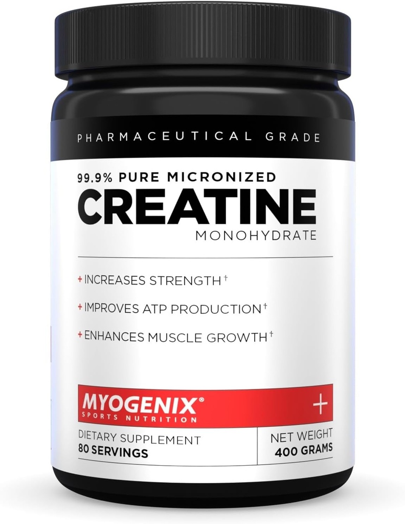 Myogenix Creatine Monohydrate – Pure Creatine Powder for Strength ' Endurance – Soporta la producción ATP " Muscled Strength – No Additives – Unflavored (80 Servings)