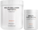 Codeage Multi Collagen Protein Capsules & Multi Collagen Protein Powder Bundle ¦ Multi Collagen Pills, Collagen Tipos I, II, II, V & X, 90 Conteo Ø Multi Collagen Peptides - Puro, Hidrolyzed, 20 oz