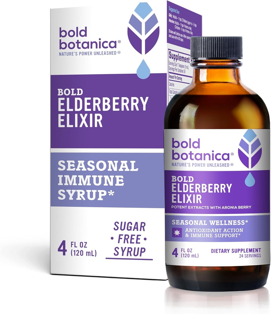 Elderberry Elixir – 65x extracto concentrado - Sin azúcar - Kid Friendly - Black Elderberry Syrup with Aronia Berry for Immune Support - 4 Fl. Oz.