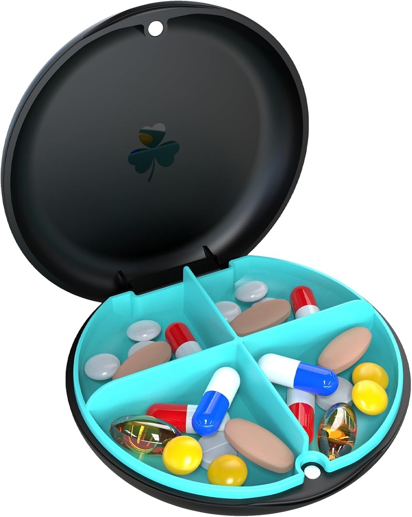 4 Caja de Píldora pequeña, Caja de Píldora de Moistura, Organizador de Píldora de Viajes para Pura de Bolsillo, Caja de Vitamina de Medicina Portátil, Caja de Petróleo de Pesca, Caja de Suplemento (Black+Cyan)