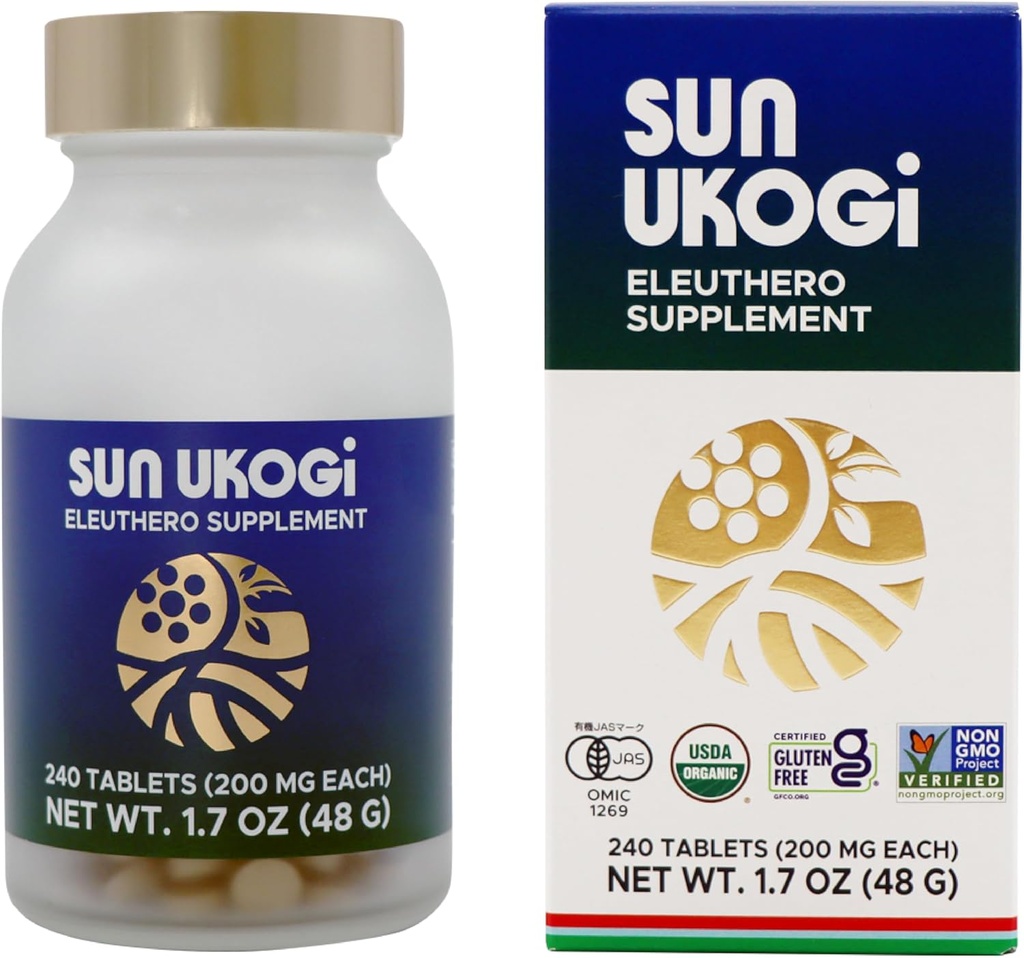 Sun Chlorella Sun Ukogi Organic Eleuthero Root 200 mg Siberian Ginseng Suplemento - Natural Adaptogen Well Being & Endurance Supplement for Women & Hombre - Non-GMO - 240 Tablets