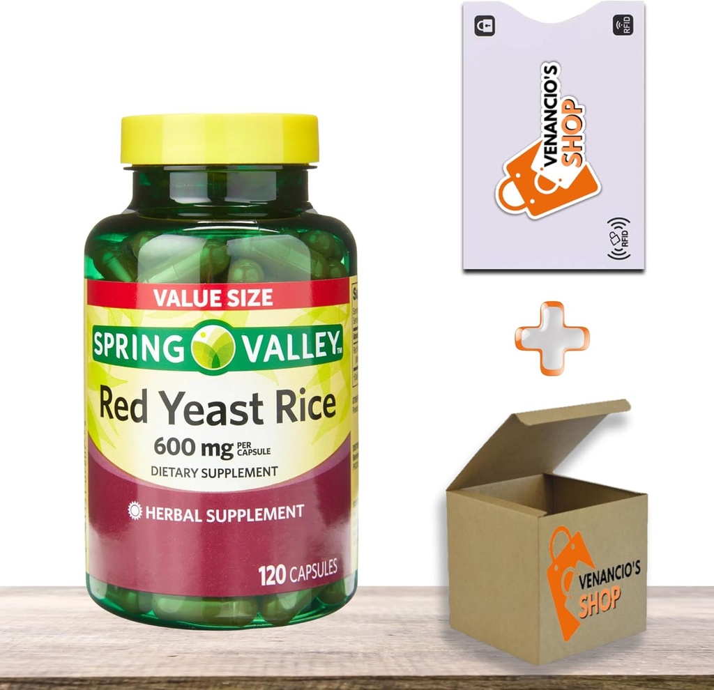 Rice de levadura roja 600 mg cápsulas • Suplemento herbal • Apoyo a la salud cardíaca • Sin gluten • 120 Cuenta por Spring Valley + Pegatina de Vena (Pack of 1)