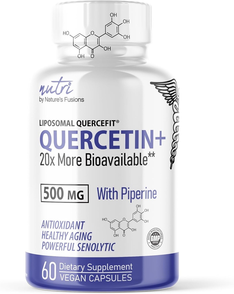Fusiones de la naturaleza Nutri Liposomal Quercetina Phytosome with Piperine - Patented 20x Más Biodisponible Suplementos de Quercetina - Apoyos Salud Immune/Cardiovascular - 60 Quercetina 500mg cápsulas